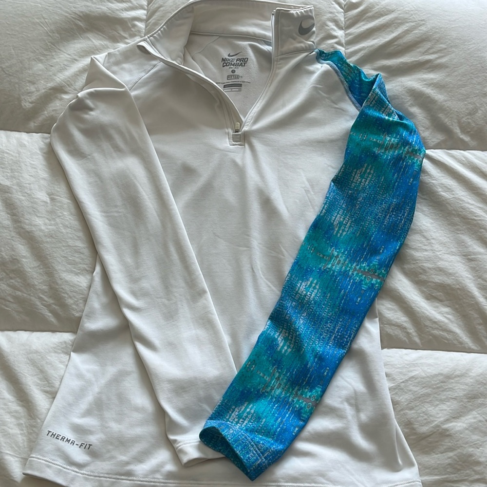 Women’s Nike Pro Combat Dri-Fit, white size S, 1/4 zip shirt